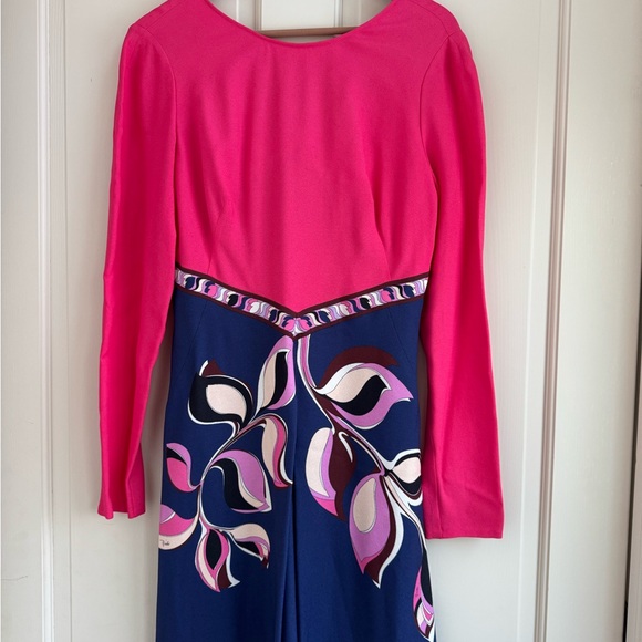 Emilio Pucci Fuchsia and Navy Floral Long Sleeve Dress